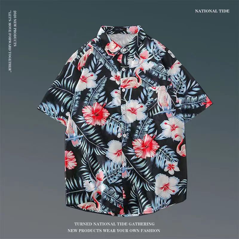 Áo sơ mi nam ngắn tay, Phong cách bãi biển Hawaii, Hoa phong cách Hồng Kông rời, Đồ đôi đa năng