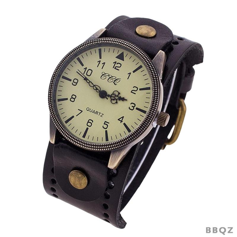 Đồng Hồ Vòng Tay Dây Da PU Bản Rộng Phong Cách Vintage