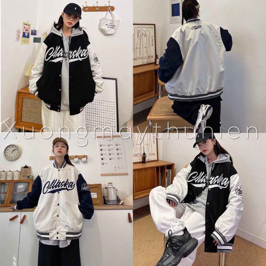Áo bomber phối tay MASKA phom rộng unisex/ Áo khoác nữ tay bồng kiểu cúc bấm trẻ trung cá tính_xuongmaythuhien