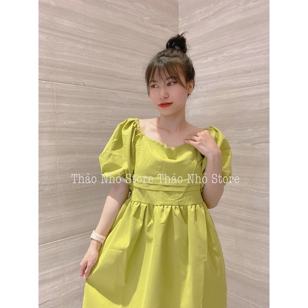 sẵn váy xanh bơ baby doll nơ lưng siêu xinh (hình thật shop Thảo Nhỏ Store chụp )