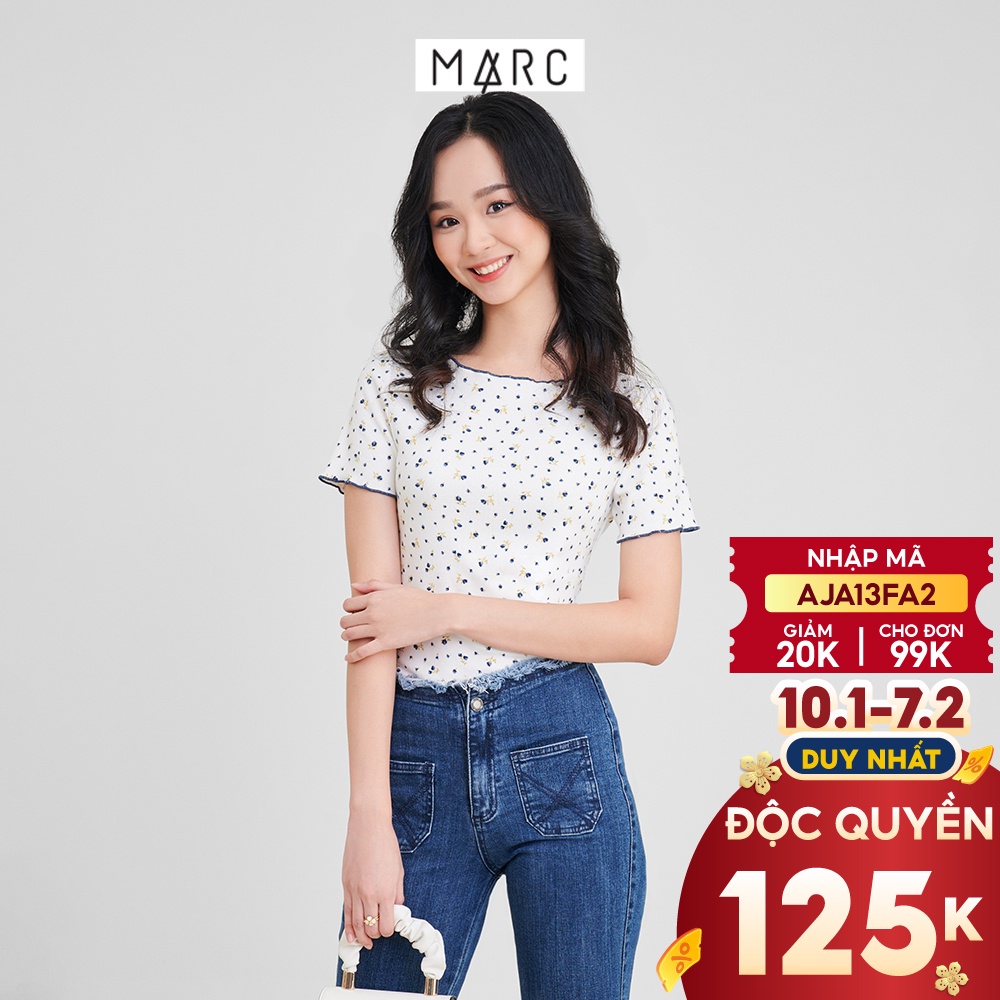 Áo thun nữ MARC FASHION họa tiết hoa viền chỉ màu FATN0701