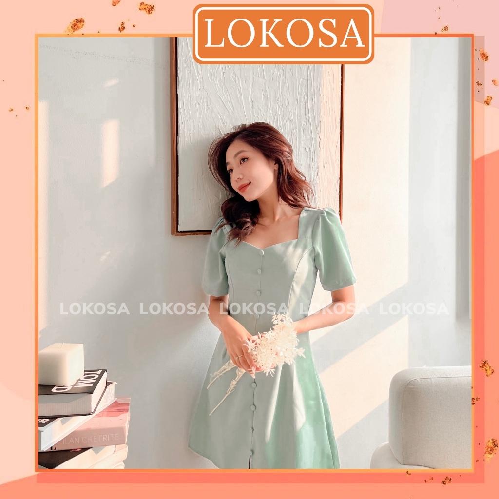 Váy Công Sở Nữ LOKOSA Váy Trắng Dự Tiệc Sang Trọng Tiểu Thư Dáng Suông Tay Phồng VD020