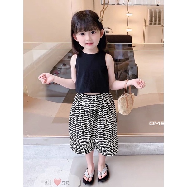Đồ bộ bé gái - Set áo croptop nơ sau lưng kèm quần xếp ly siêu xinh cho bé gái 1-5 Tuổi