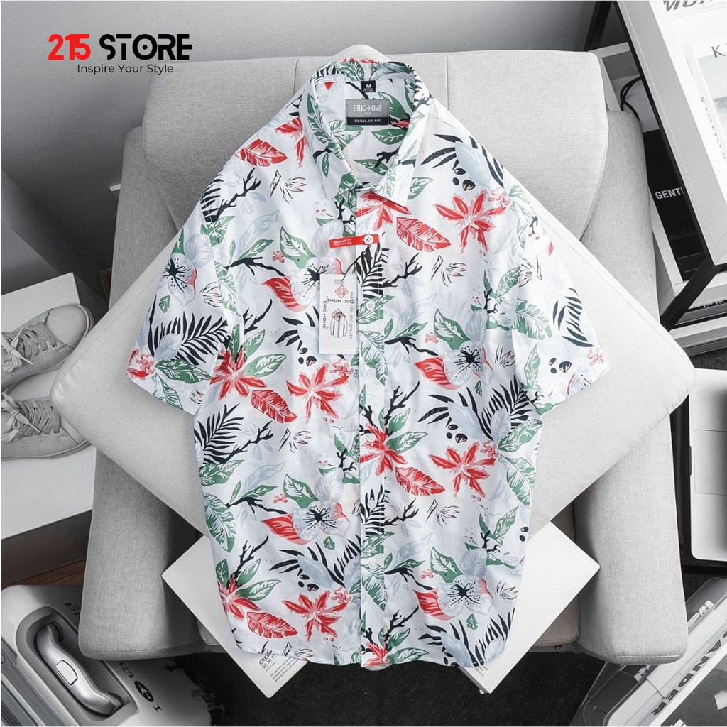 Áo sơ mi nam, sơmi ngắn tay, ERIC HOME, vải Linen Cotton hoạ tiết, hàng Việt Nam xuất khẩu