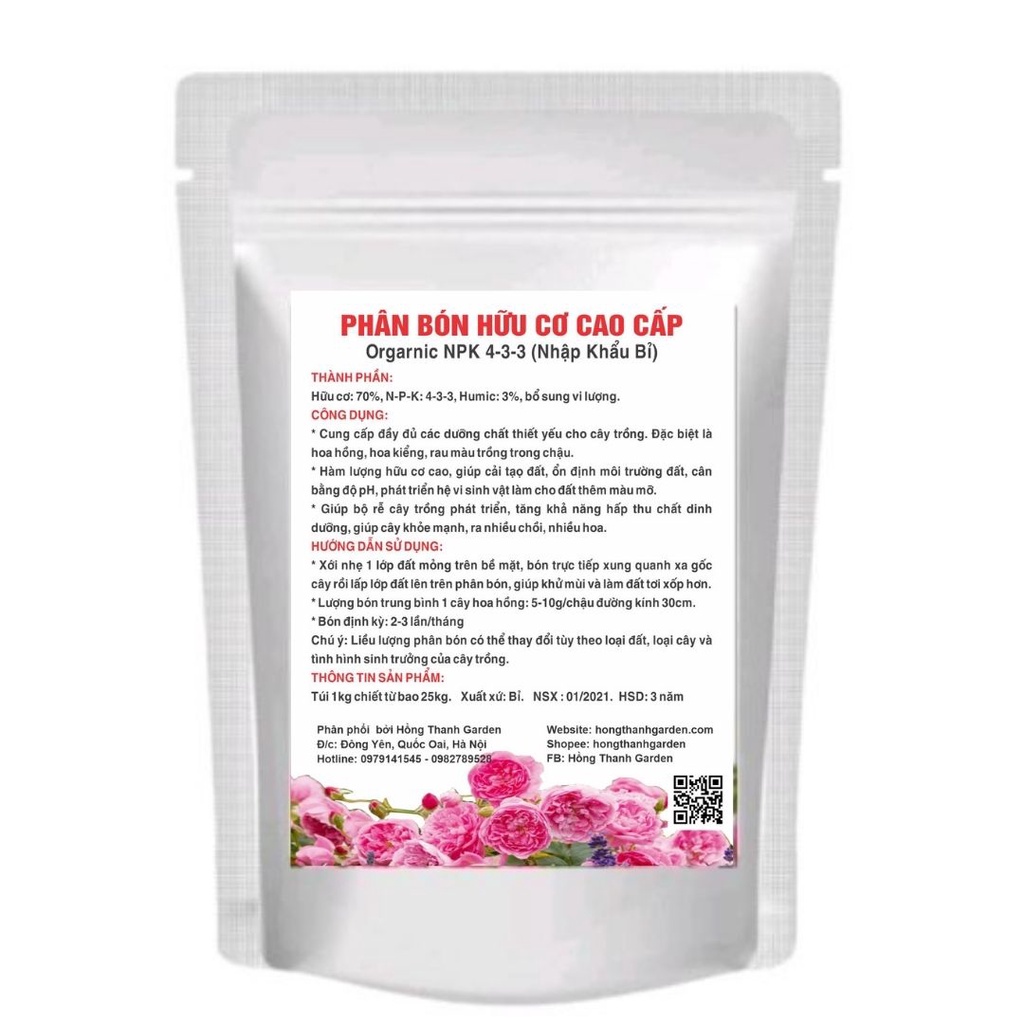 Phân Bón Hữu Cơ Khoáng Cao Cấp + Humic Nhập Khẩu Bỉ chuyên dùng cho hoa Hồng, hoa cây cảnh, Rau Sạch (Gói 1kg)