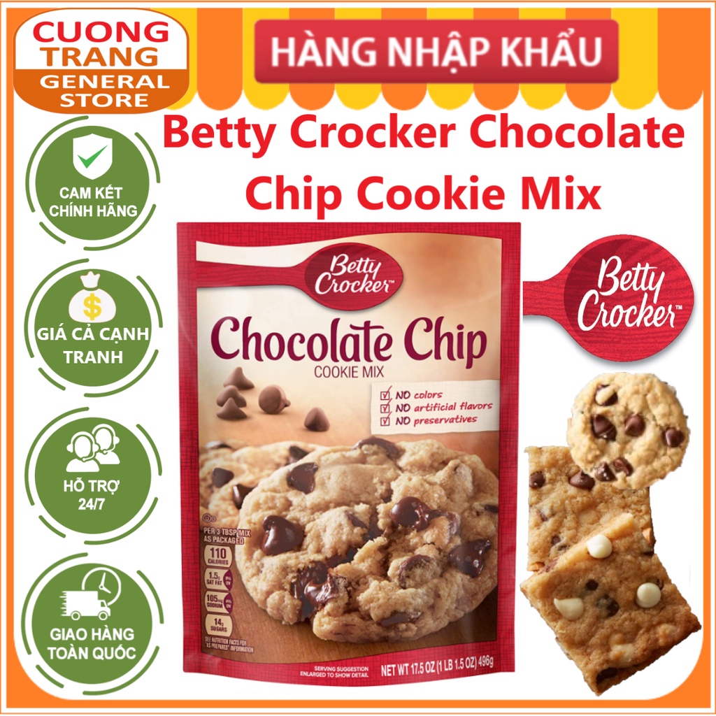 Bột làm bánh hỗn hợp pha sẵn betty crocker chocolate chip cookie mix 496g