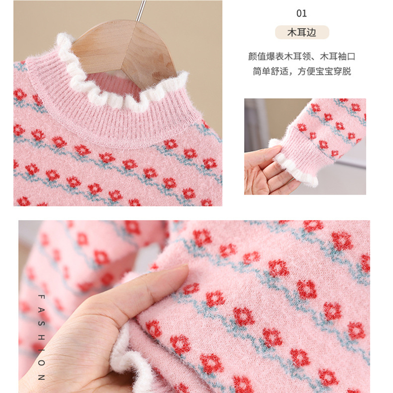 Bộ Áo Sweater Phối Khăn Choàng Cổ Nnjxd Hoạ Tiết Quả Dâu Tây Dễ Thương Dành Cho Bé Gái