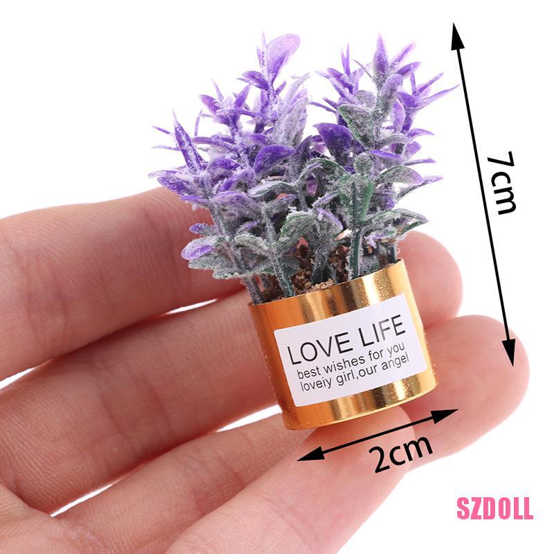 1 Chậu Hoa Oải Hương Mini Bằng Sắt Tỉ Lệ 1:12 Trang Trí Nhà Búp Bê/Tiểu Cảnh/Vườn