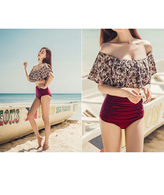 [CUỐI CÙNG] Bộ Bơi Đồ Bơi Áo Bèo Bẹt Vai Quần Cạp Cao Size L- XL (48-62kg) - Lucky Girl shop | BigBuy360 - bigbuy360.vn