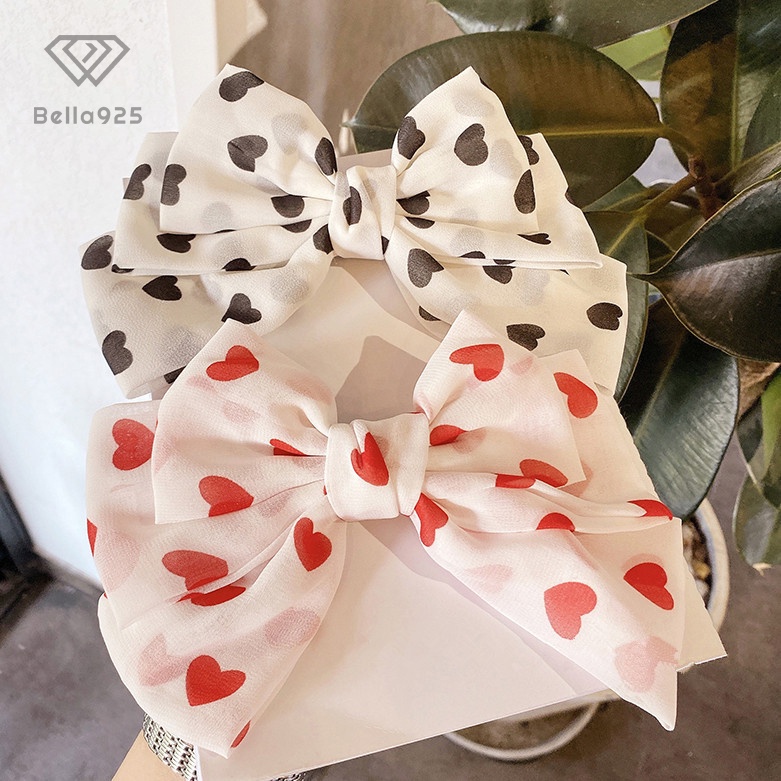 Kẹp tóc Bella 925 nơ kẹp tóc 3 tầng vải voan trái tim phong cách Hàn quốc