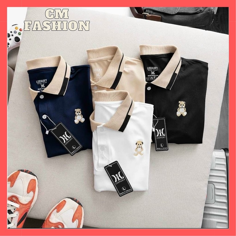 Áo polo namXẢ SỐCáo polo nam cổ bẻ thêu gấu HOT TREND 2022 chất da cá CAO CẤP