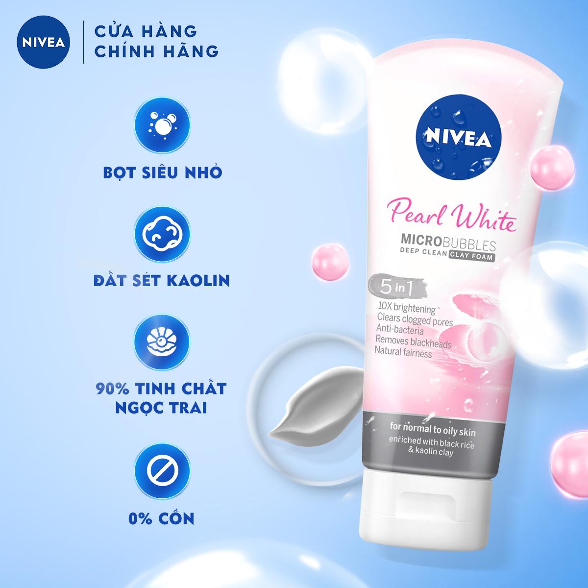 Sữa rửa mặt NIVEA Pearl White Đất Sét giúp trắng da ngọc trai (100g) - 81273