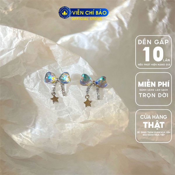 Bông tai nơ đá mặt trăng chất liệu bạc Thái thời trang phụ kiện trang sức Viễn Chí Bảo B000314