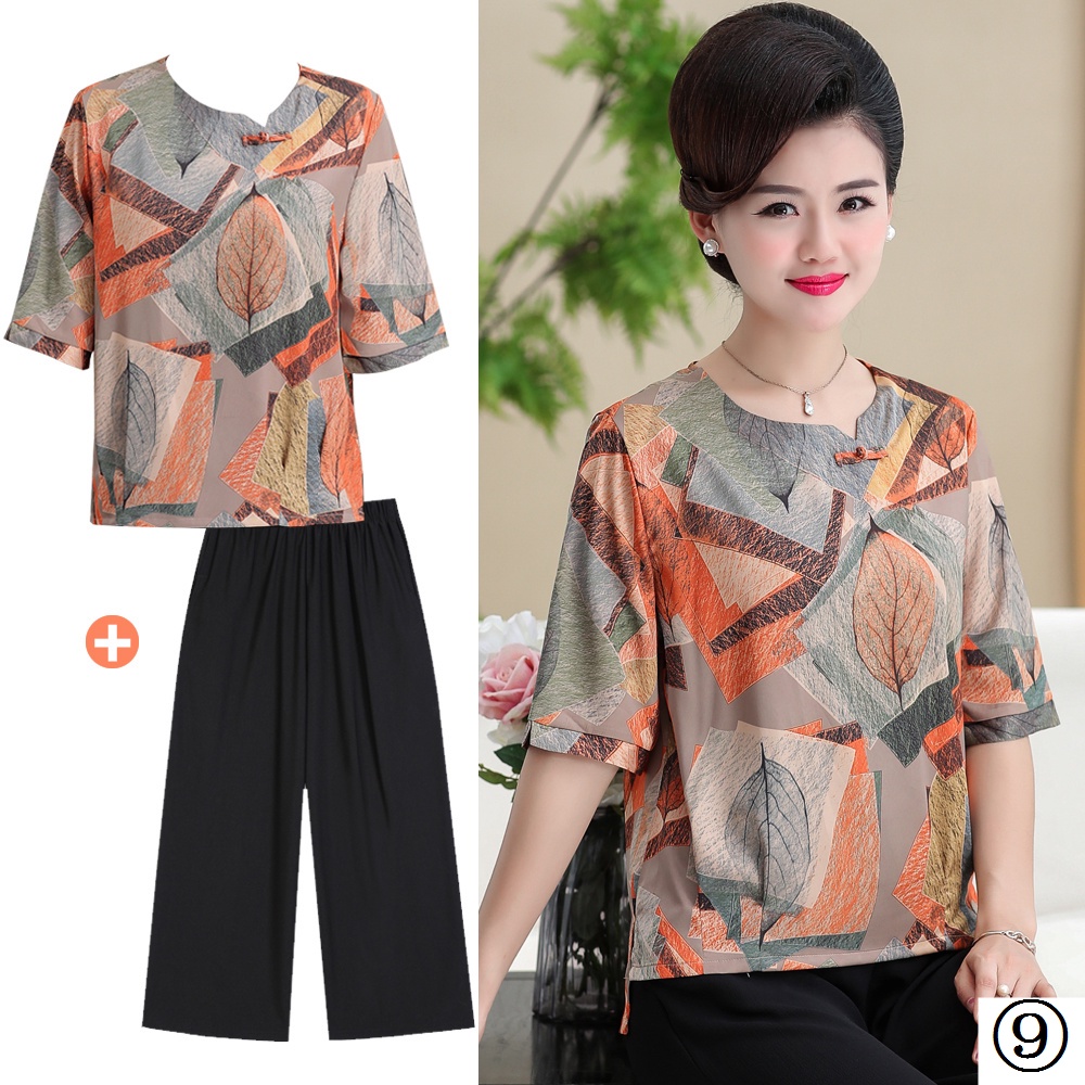 One Set Áo Thun Ngắn Tay Cổ Tròn + Quần Lửng Lưng Cao Thời Trang Nữ