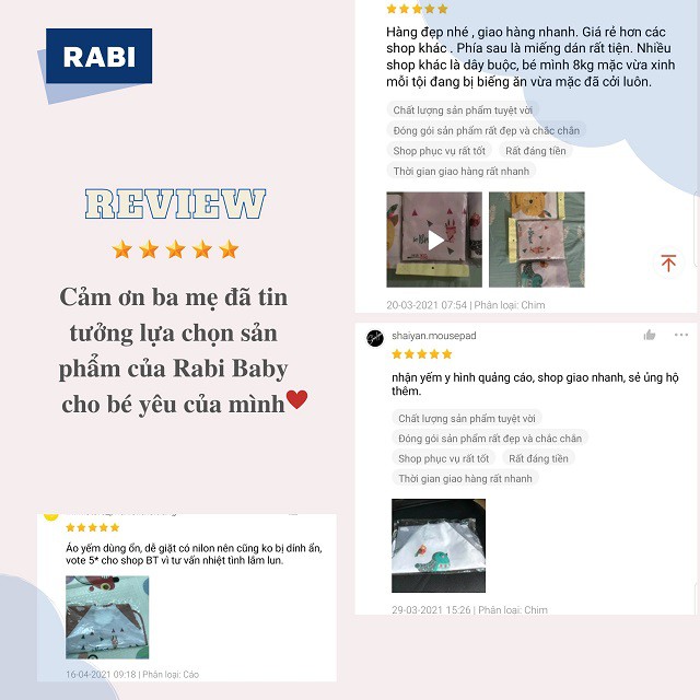 [RABI] Áo Yếm Ăn Dặm BLW 2 Lớp Cao Cấp Cho Bé, Yếm Chống Thấm Có Máng Chứa Thức Ăn Rơi