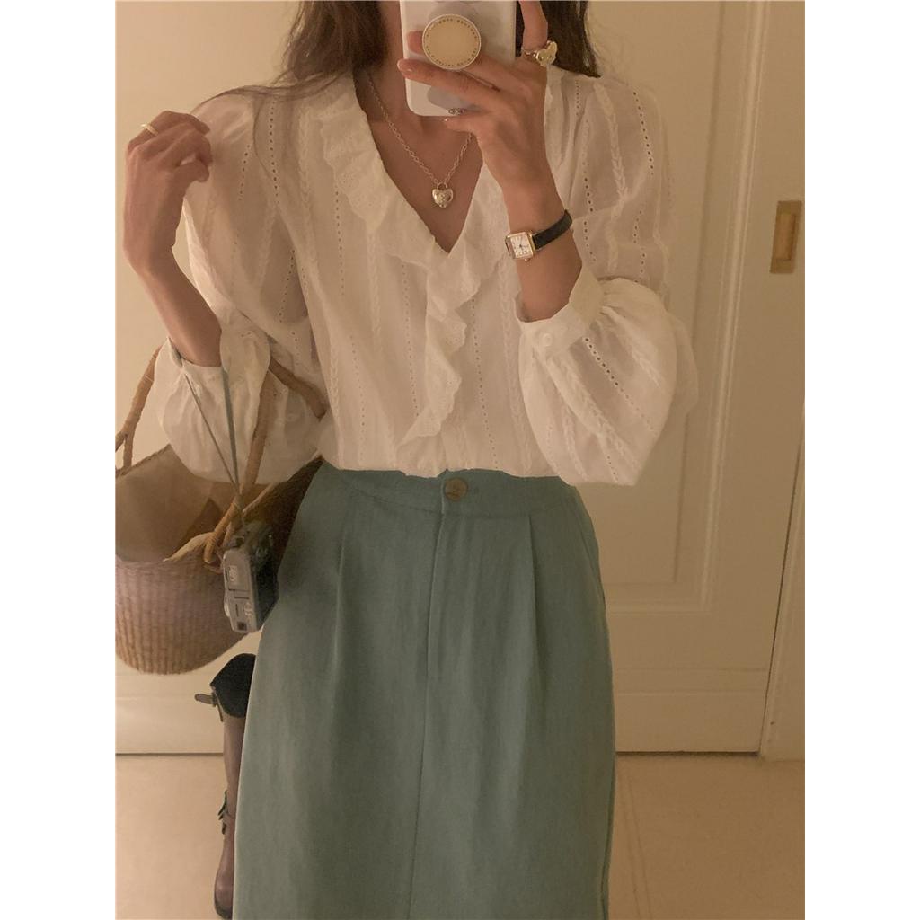 Áo Sơ Mi Dài Tay Thêu Ren Lỗ Phong Cách Hàn Quốc Sành Điệu 62765