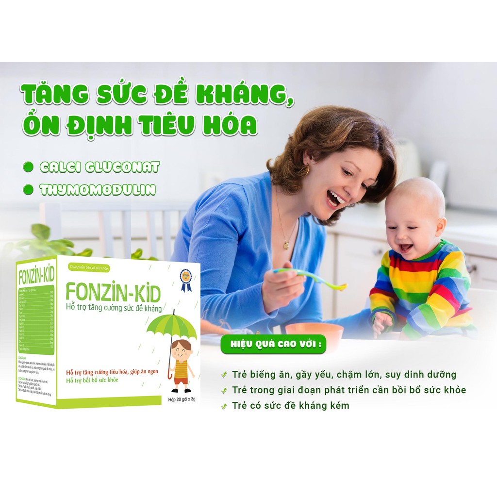 Bột tăng sức đề kháng Fonzin Kid hộp 20 gói Hàng Chính Hãng Công Ty