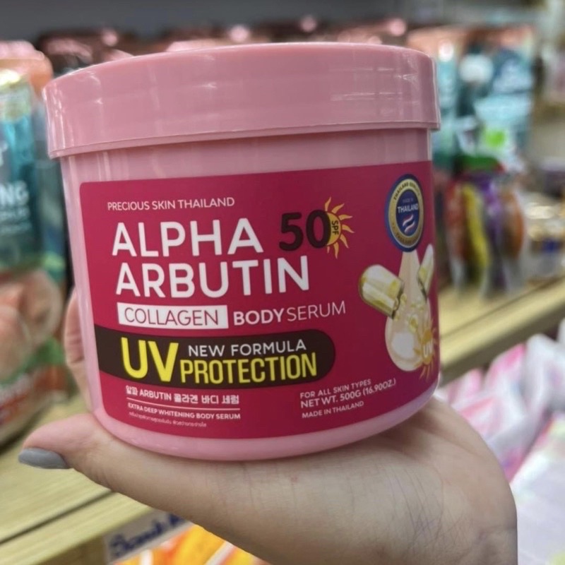 Kem Dưỡng Trắng Da Chống Nắng Alpha Arbutin Collagen Body Serum 500g UV 50 SPF Precious Skin Thái Lan