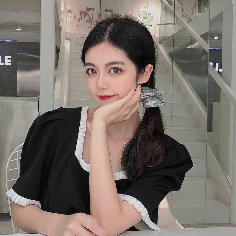 Dây buộc tóc vải scrunchies họa tiết caro Hàn Quốc cho nữ