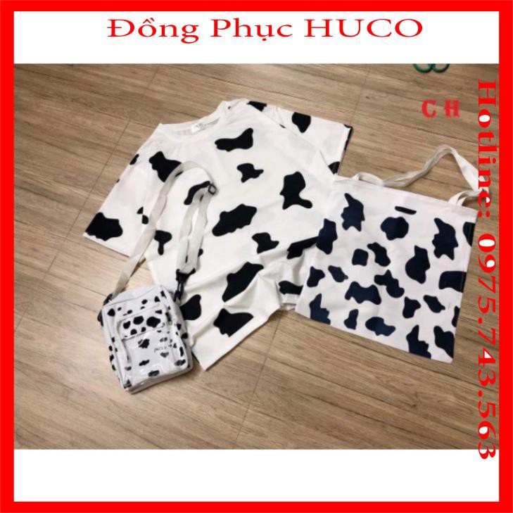 [ Tặng 1c Khẩu trang ] set áo bò sữa nữ,áo thun tay lỡ loang bò sữa chất cotton mềm mát + túi tote | BigBuy360 - bigbuy360.vn