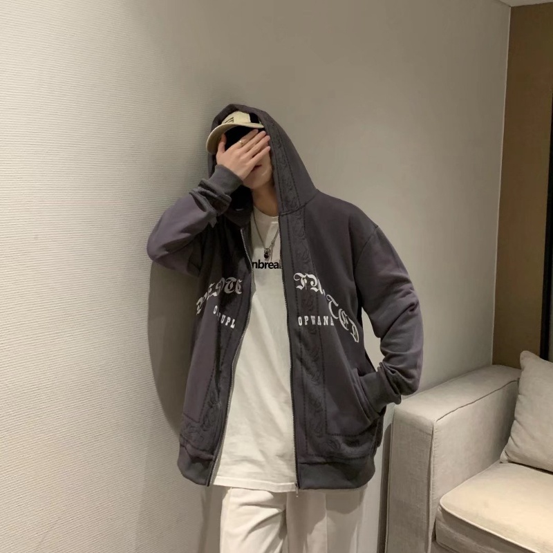 Áo khoác Cardigan có mũ trùm phối khóa kéo thiết kế mới thời trang mùa thu theo phong cách Retro