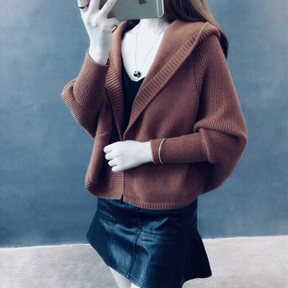 [niceshop1] Áo khoác có nón len tay cánh dơi