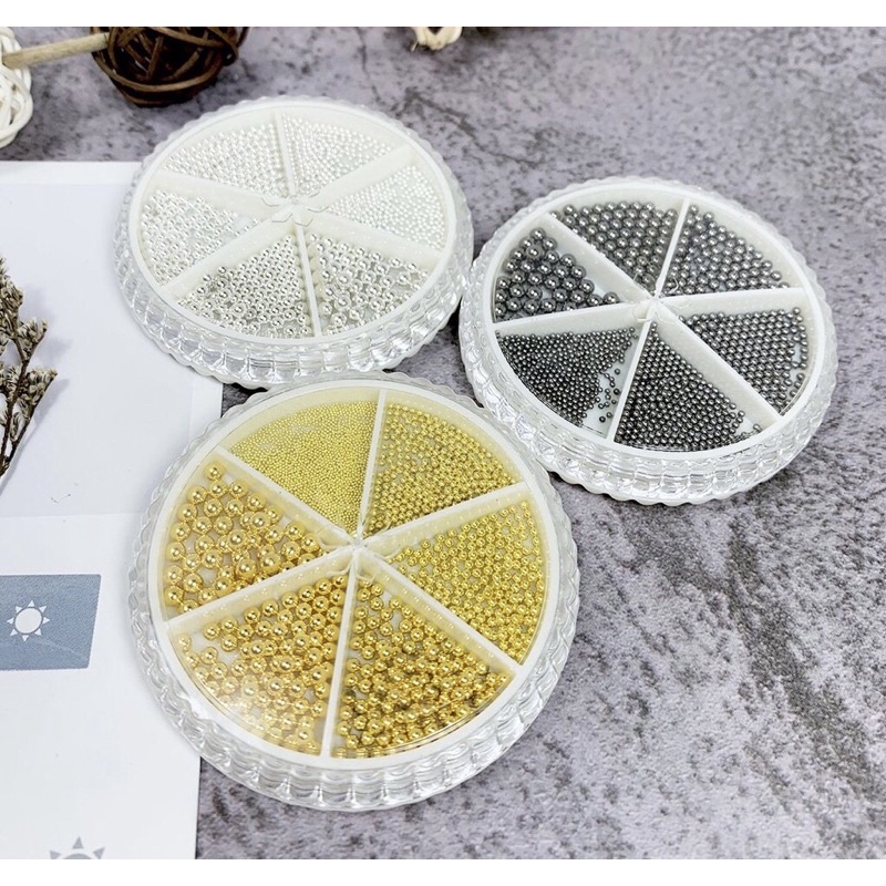 Khay bi tròn trang trí đính móng 6 ô, 6 size, phụ kiện nail