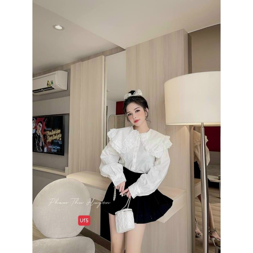 áo sơ mi xinh bèo vai cực hot dễ thương nữ tính siêu hot