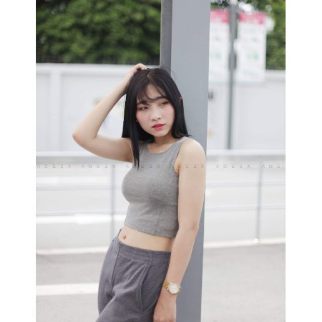 Áo Croptop Cutout Màu Xám
