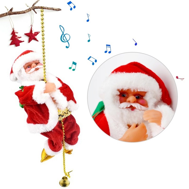 Đồ Trang Trí Giáng Sinh Hình Ông Già Noel Leo Núi Chạy Pin Có Đèn Và Nhạc