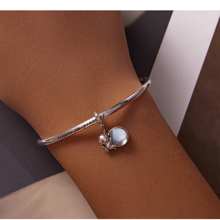 Hạt charm BAMOER BSC581 bằng bạc 925 hình phi hành gia làm trang sức thủ công