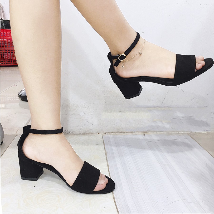 Dép Sandal GCG02 da lộn quai ngang đế vuông 5 phân - dép thời trang nữ