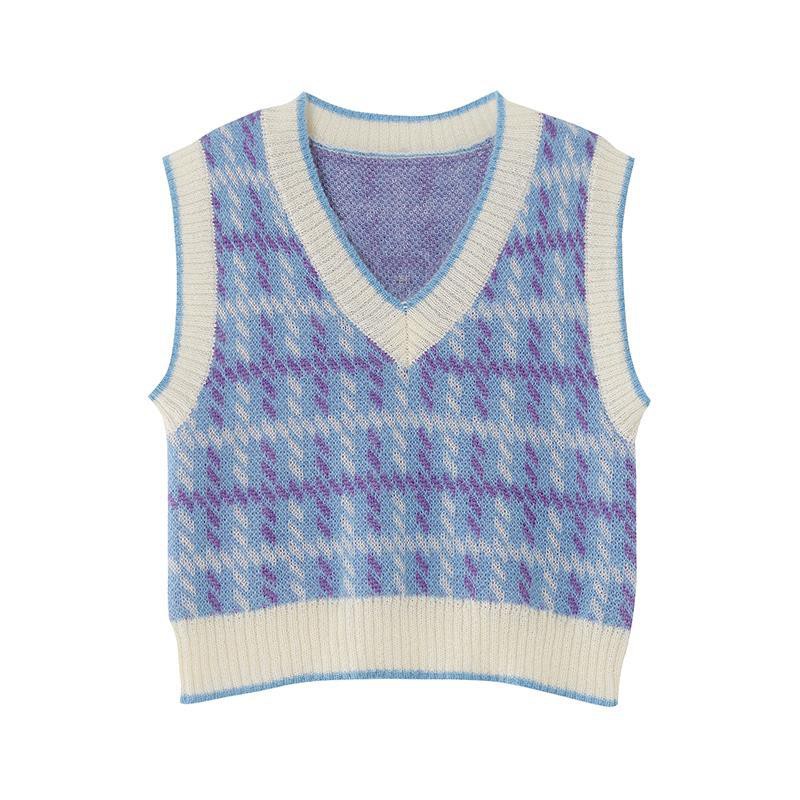 Set áo sơ mi tay dài cổ chữ V + áo len không tay màu sắc thời trang xuân thu 2021 | BigBuy360 - bigbuy360.vn