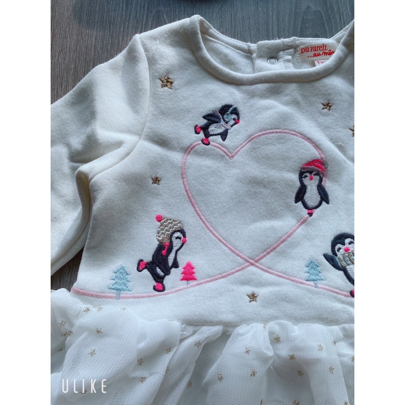 Váy trắng tay dài nỉ bông Dpam bé gái