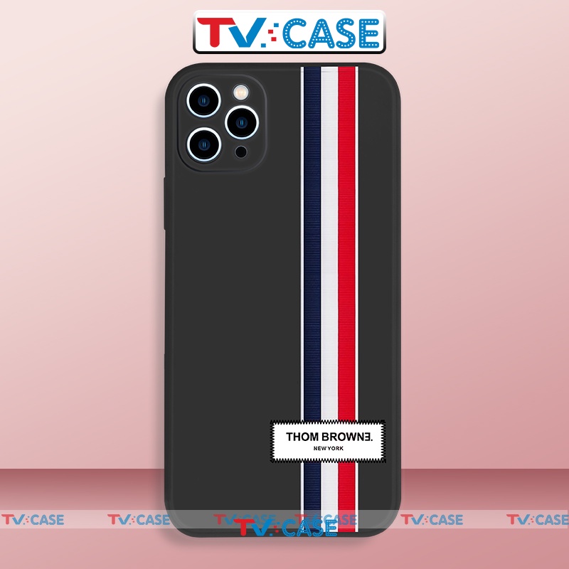 Ốp lưng iPhone 6/6s/7/8/X/XS/11/12/13 Pro Plus Max viền vuông chống sốc bảo vệ camera màu đen hình Thom Browne TH123
