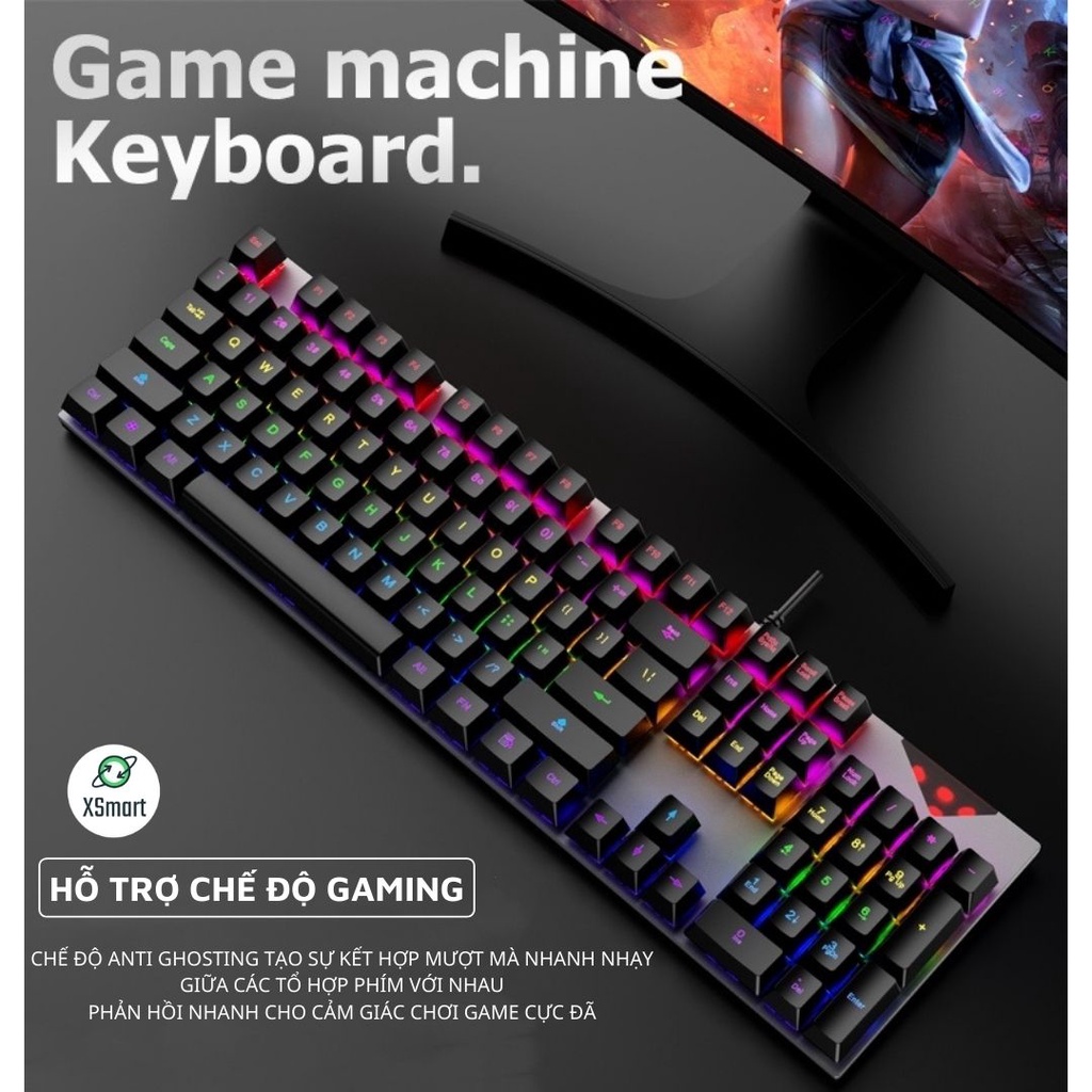 Bộ Bàn Phím CƠ Và Chuột Chuyên Game XSmart Led RGB Full Size 20 Chế Độ Led Chuyên Nghiệp Dùng Cho Máy Tính, Laptop K1+M8