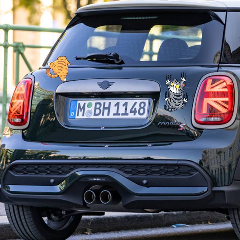 Miếng Dán Phản Quang Chống Nước In Hình Mèo Hoạt Hình Vui Nhộn Trang Trí Thân Xe Hơi