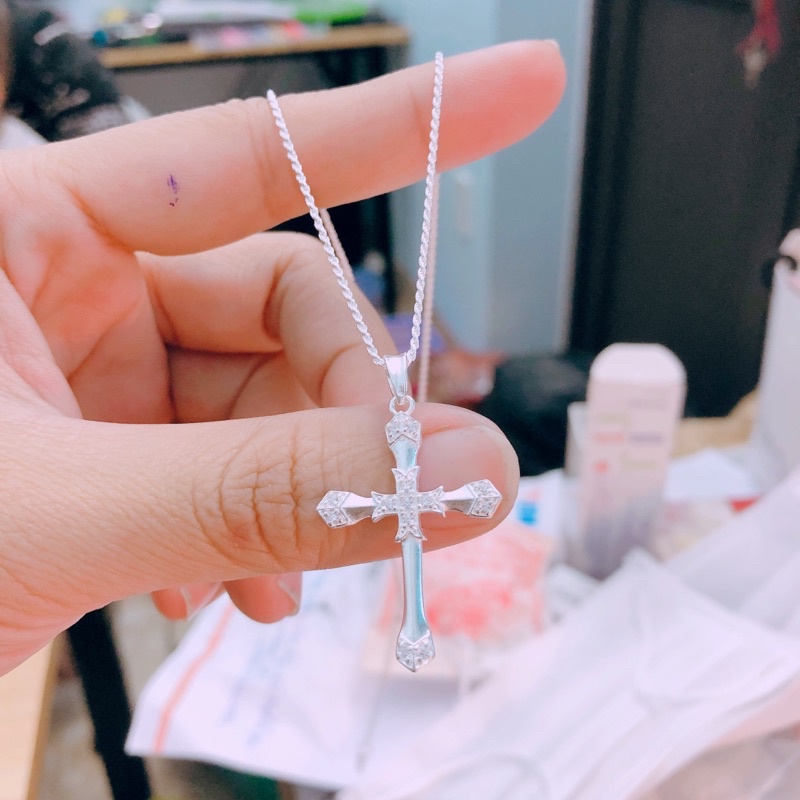 Dây chuyền nữ bạc thật mặt thánh giá dây xoắn dày dặn - Vòng cổ bạc Bibi silver