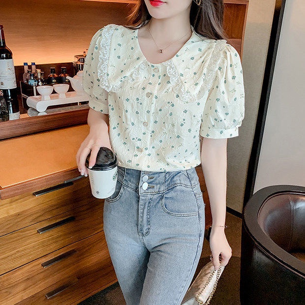 Áo Kiểu Tay Ngắn Họa Tiết Hoa Phong Cách Pháp Ngọt Ngào