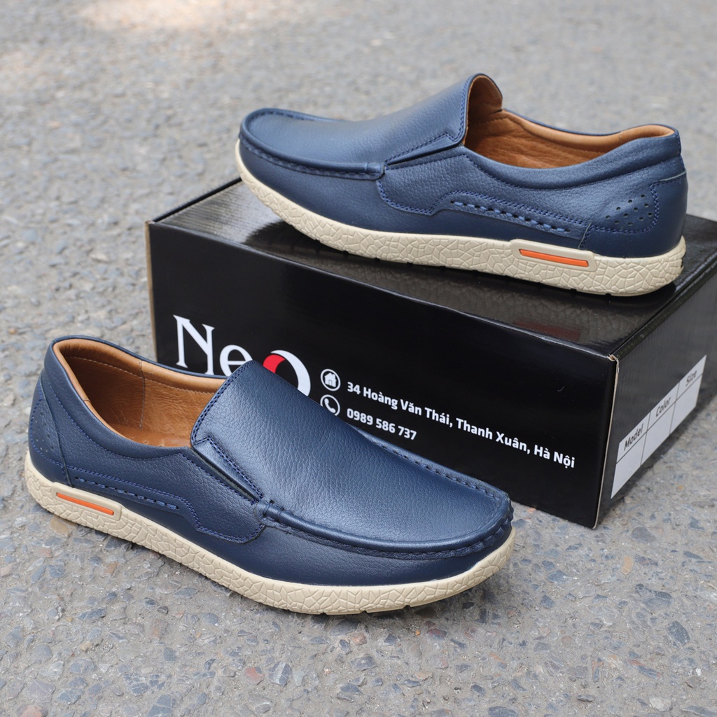 Giày slipon nam da bò vân hạt, giày lười nam da thật đế khâu chắc chắn - HT.NeO4474