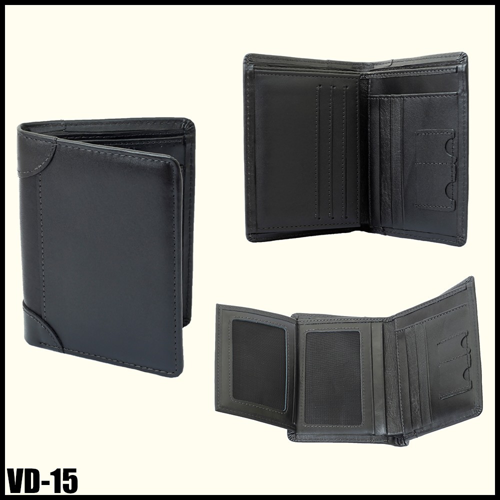 Ví gấp da bò SMARTMEN màu đen VD-15