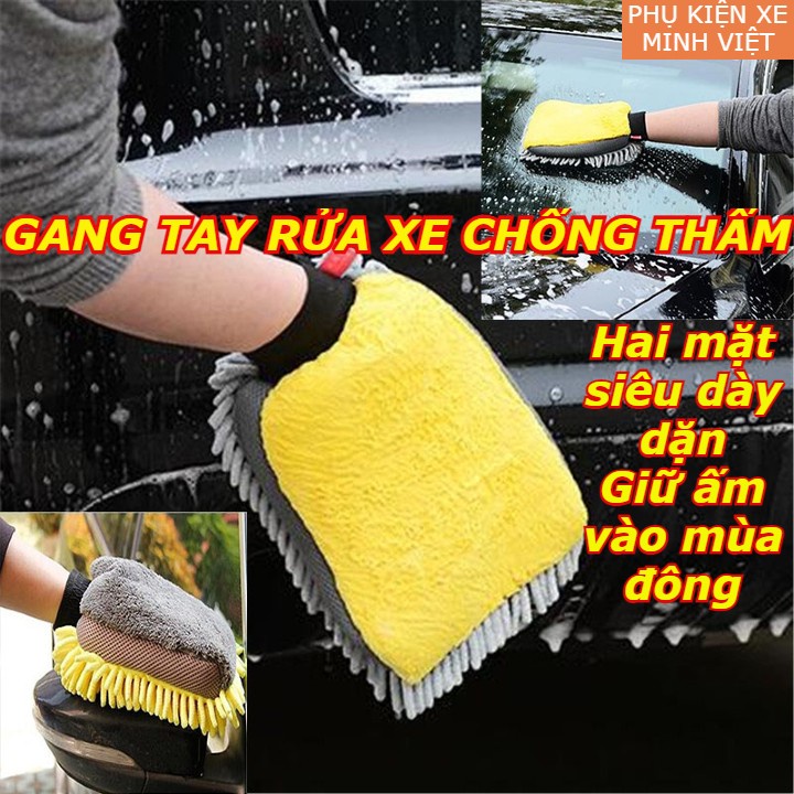 Gang tay rửa xe ô tô - Xe máy - Bao tay rửa xe dày 2 mặt chống thấm cao cấp