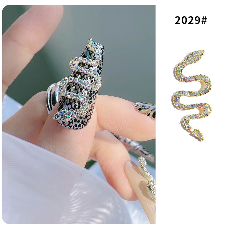 Xiangbao Đá Trang Trí Móng Tay Nghệ Thuật Hình Rắn Bằng Hợp Kim Bạc Đính Đá Pha Lê Gợn Sóng / Rắn Kiểu