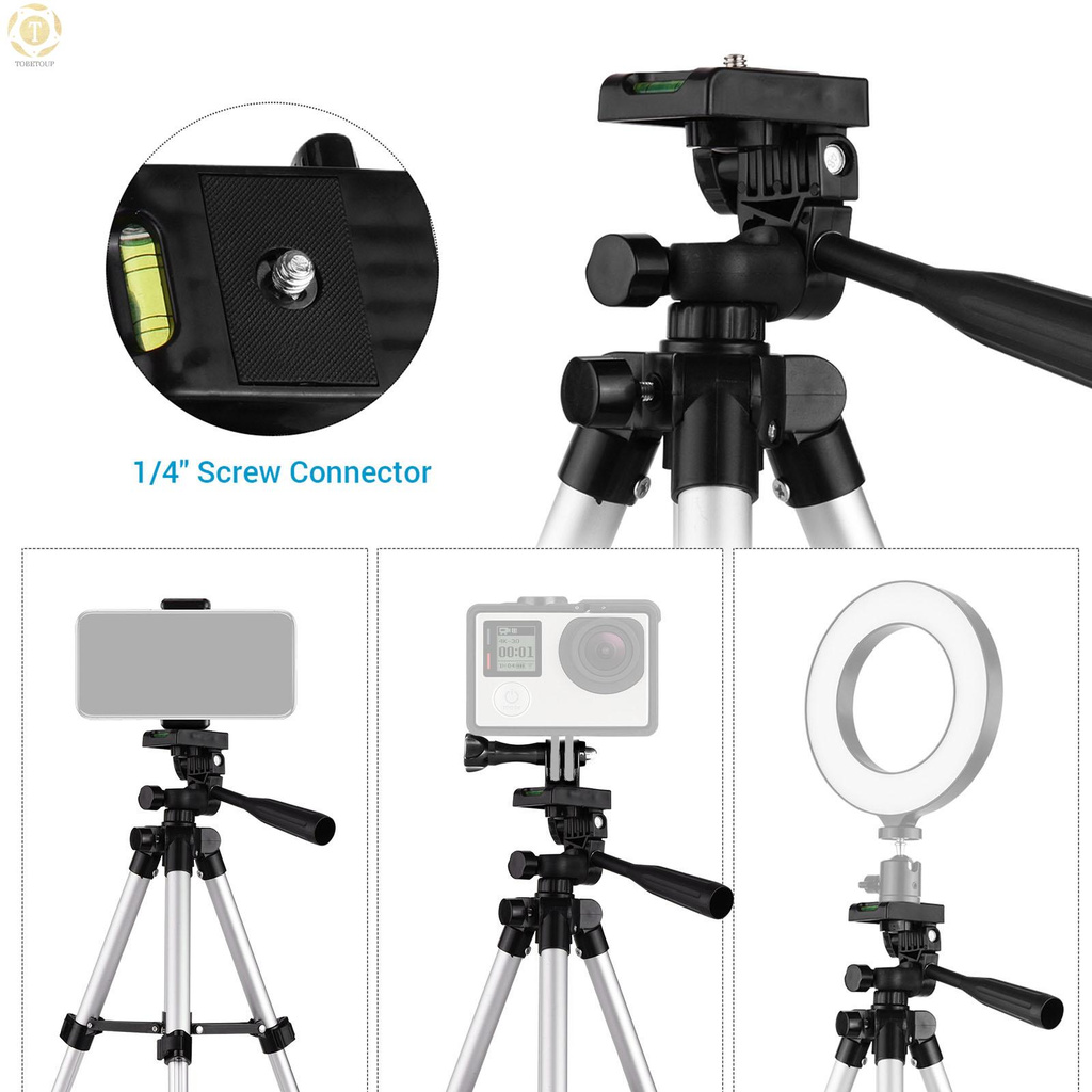 Shipped within 12 hours】 Mini Desktop Tripod Stand Aluminum Alloy 1/4 Inch Screw 21cm-65cm Adjustable Height with Remote Shutter Phone Holder Sports Camera Mount Adapter Carry Bag for Live Streaming Photo Video Tripod [TO]