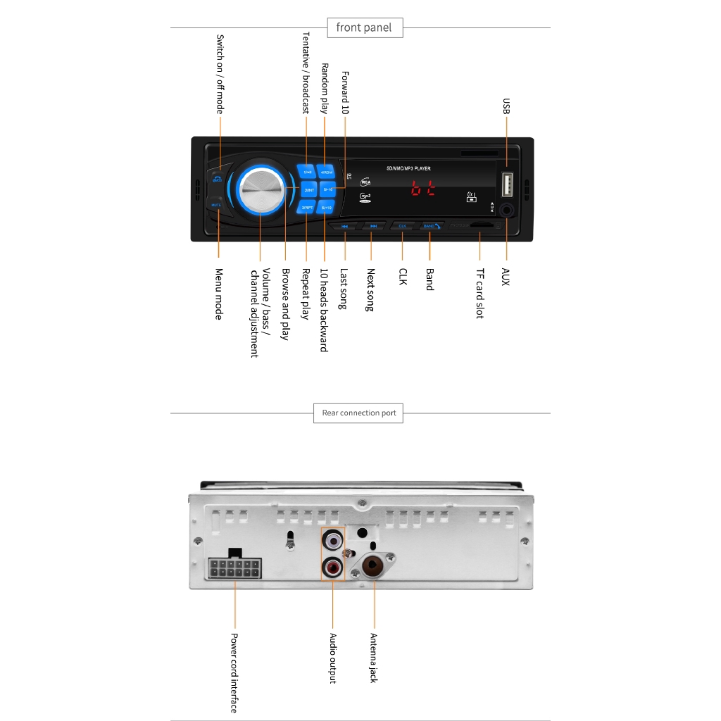 Thiết bị nghe nhạc SWM 8013 đầu đơn DIN hỗ trợ đài FM AUX USB kết nối bluetooth âm thanh nổi cho xe hơi