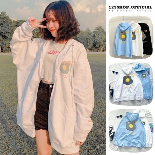 Áo khoác hoodie chống nắng 123SHOP dành cho nam nữ In Hình Egg form rộng unisex loại dây kéo ulzzang