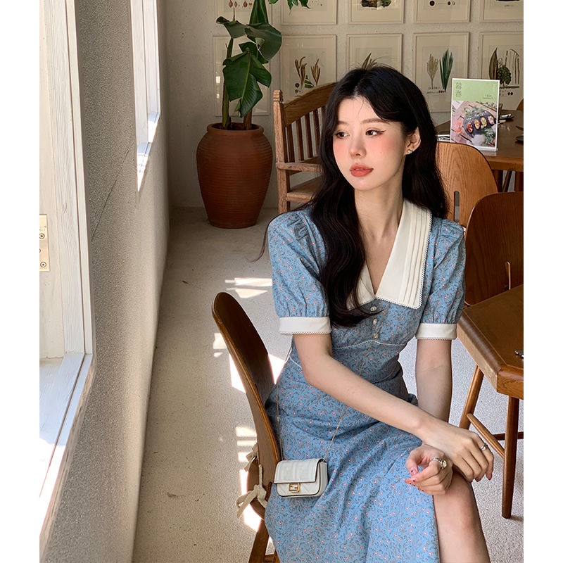 Đầm Cổ Chữ V In Họa Tiết Phong Cách Retro Pháp Thời Trang Mùa Hè Cho Nữ 2022