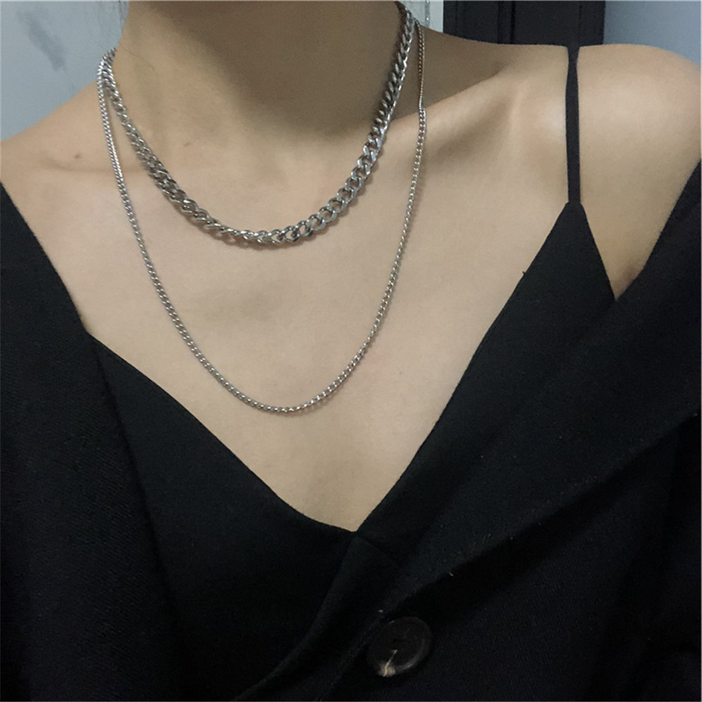 Vòng Cổ Hợp Kim Hai Lớp Màu Bạc Đơn Giản