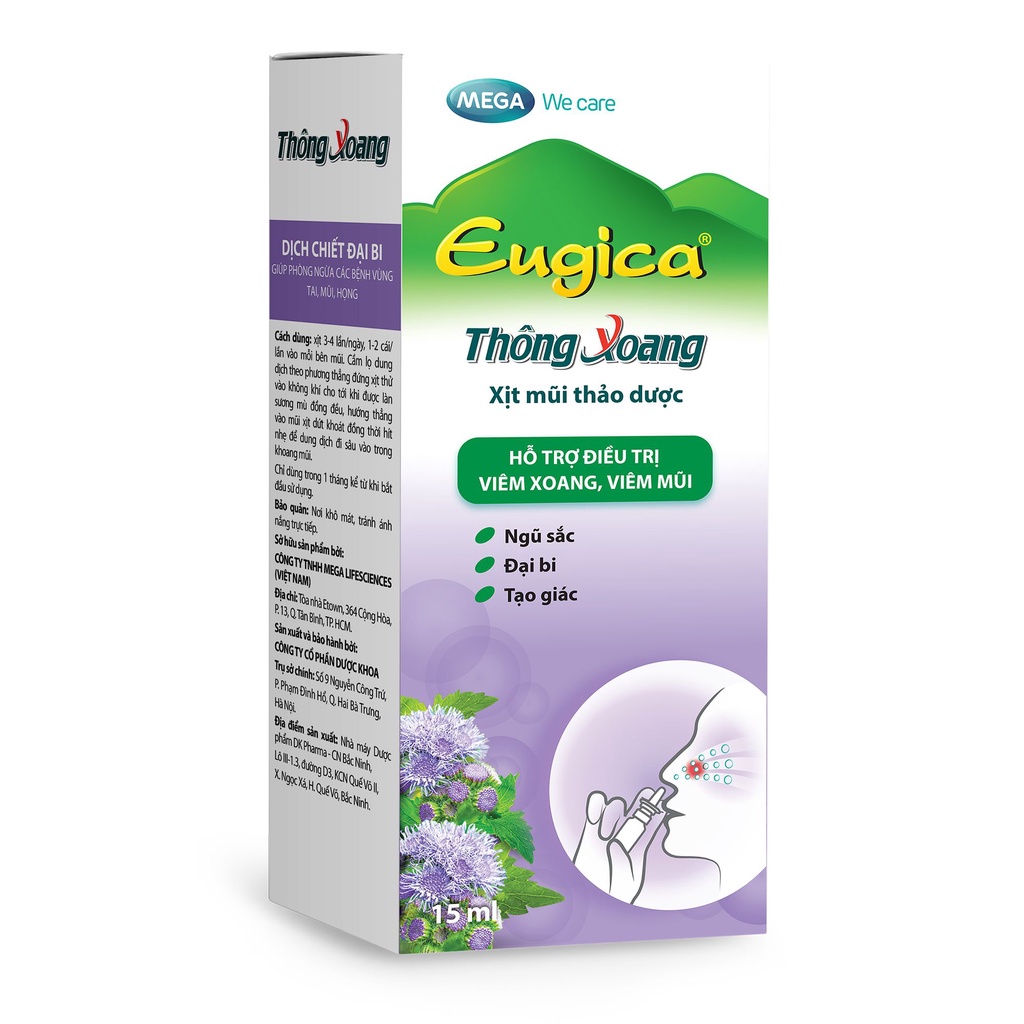 Thông Xoang Eugica (Chai 15ml) - Xịt mũi thảo dược (betadine/ eugica herbal nasal spray)
