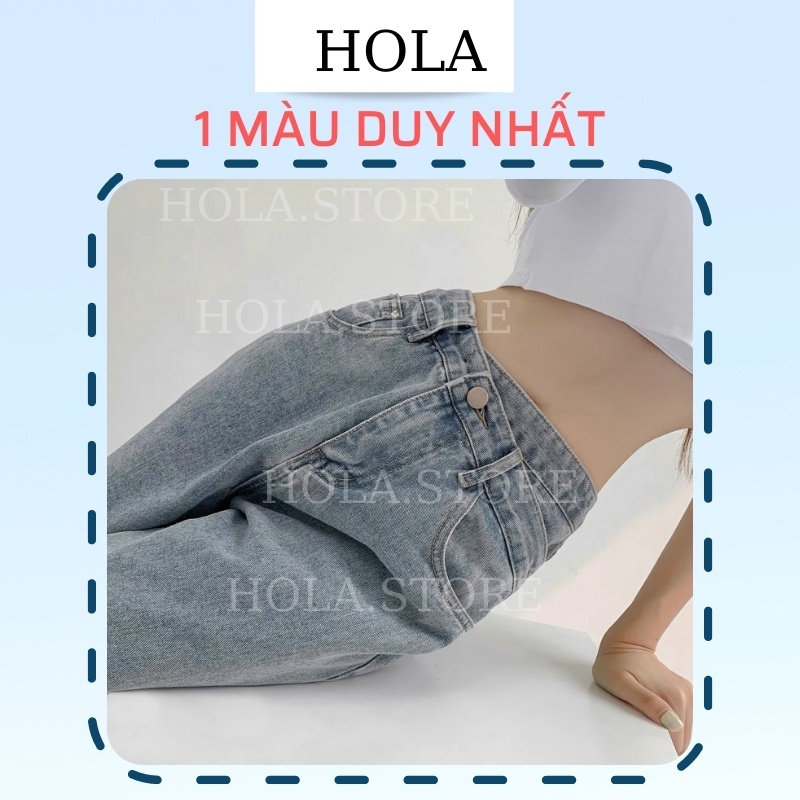 Quần jean nữ cạp cao ống suông thiết kế khuy lệch cá tính